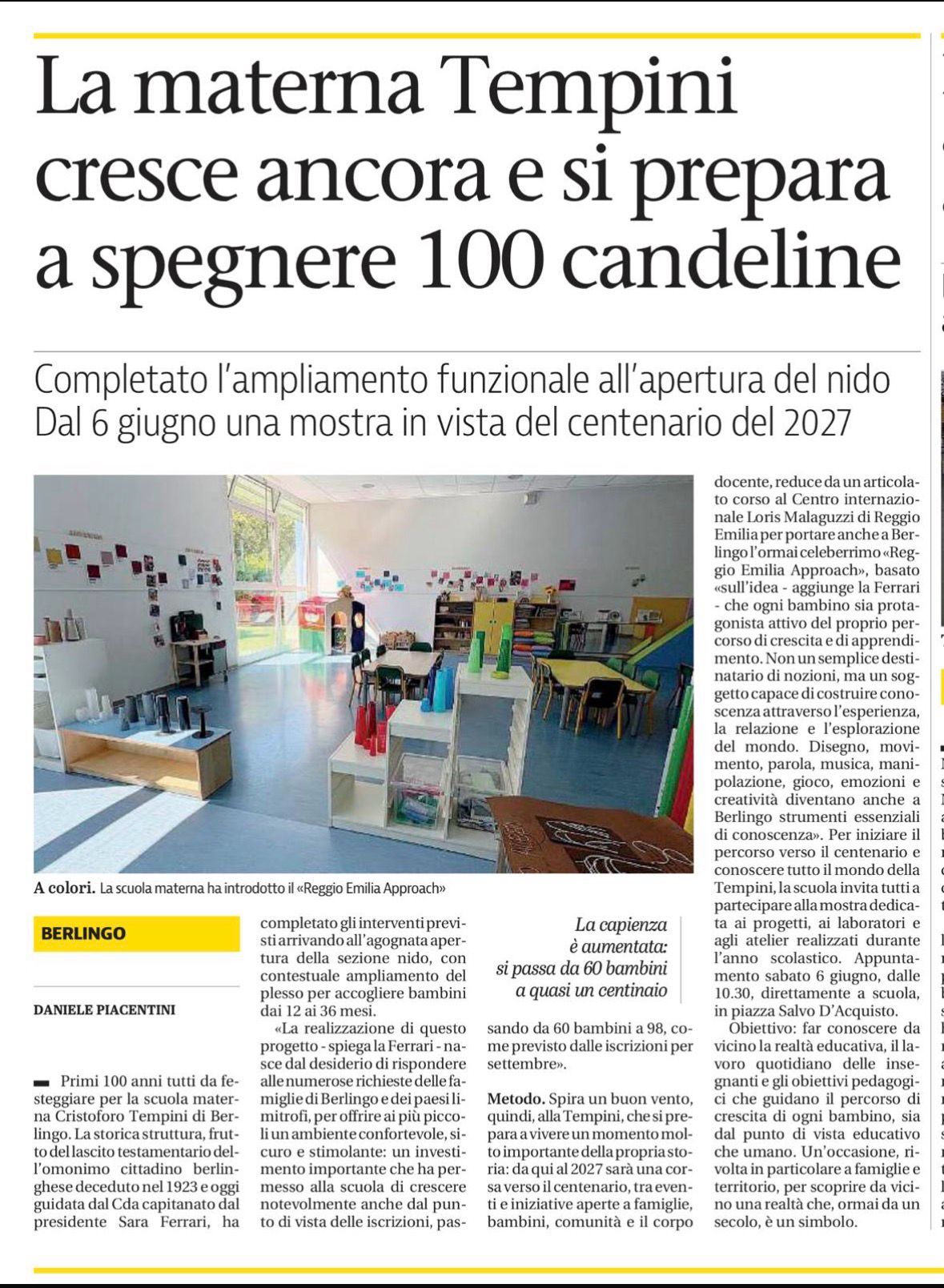 Completato l'ampliamento della Scuola Tempini